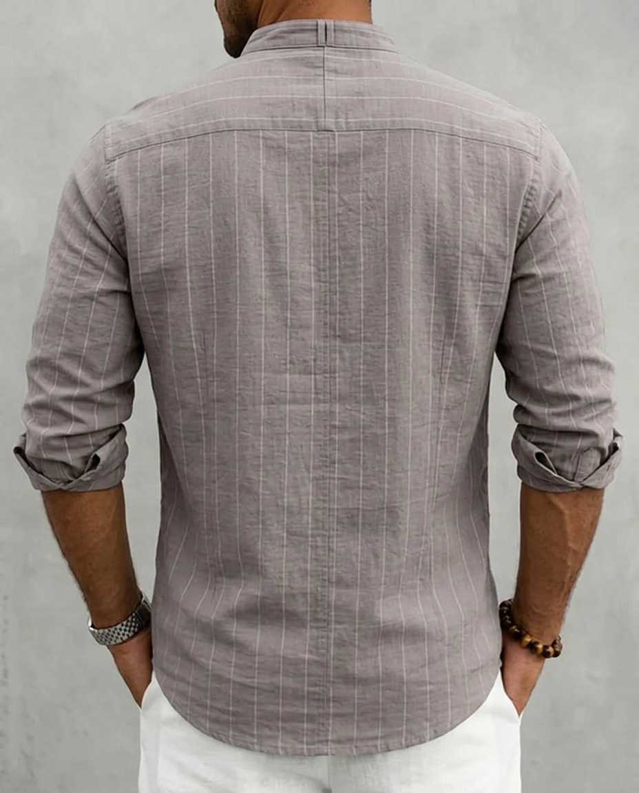 Camicia Uomo a Righe Retro Manica Lunga con Revers