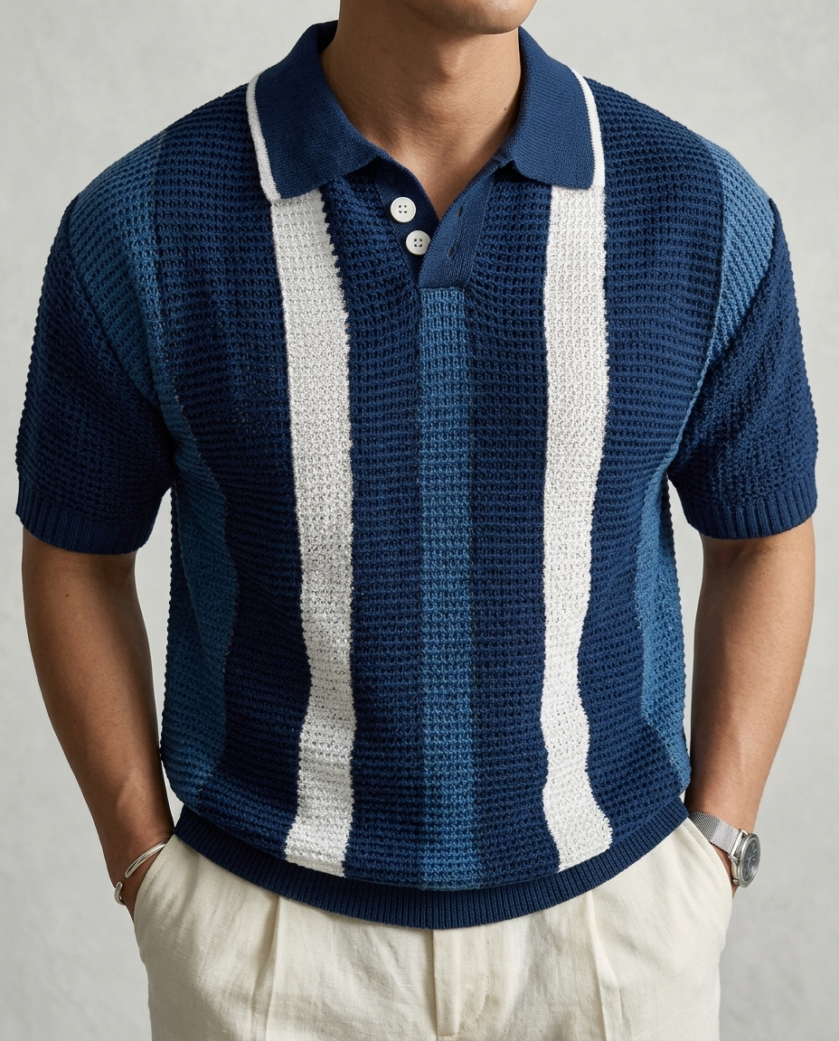 Polo Uomo in Maglia a Righe a Contrasto