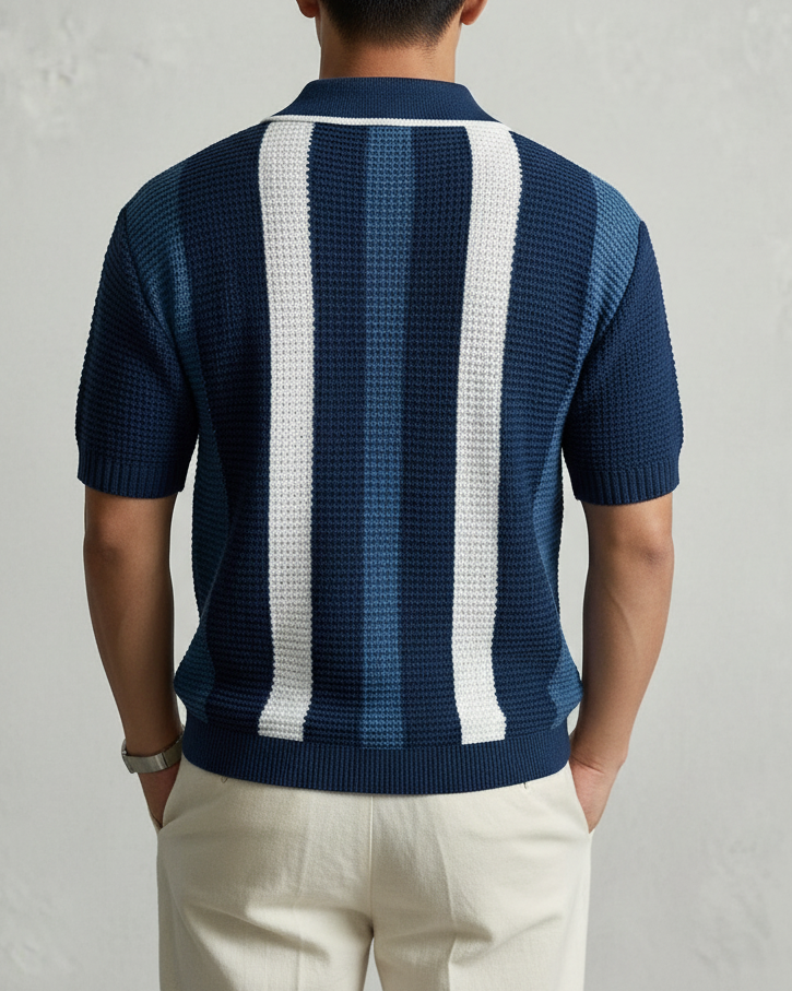 Polo Uomo in Maglia a Righe a Contrasto