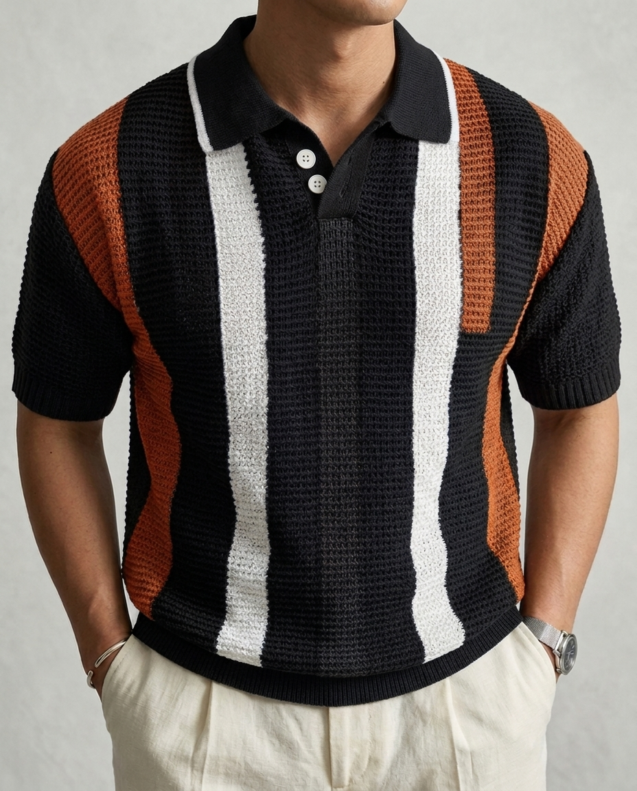 Polo Uomo in Maglia a Righe a Contrasto