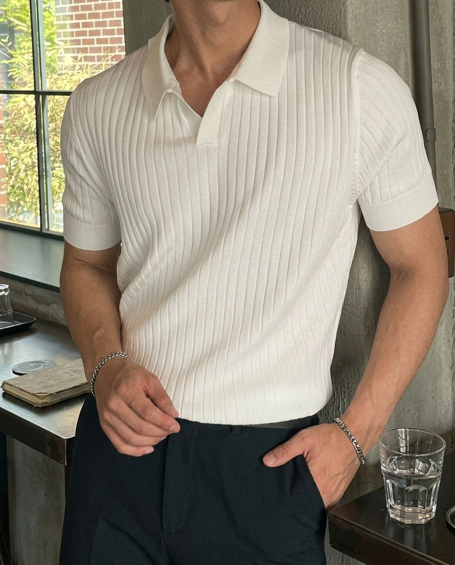 Polo Uomo a Righe in Maglia Strutturata