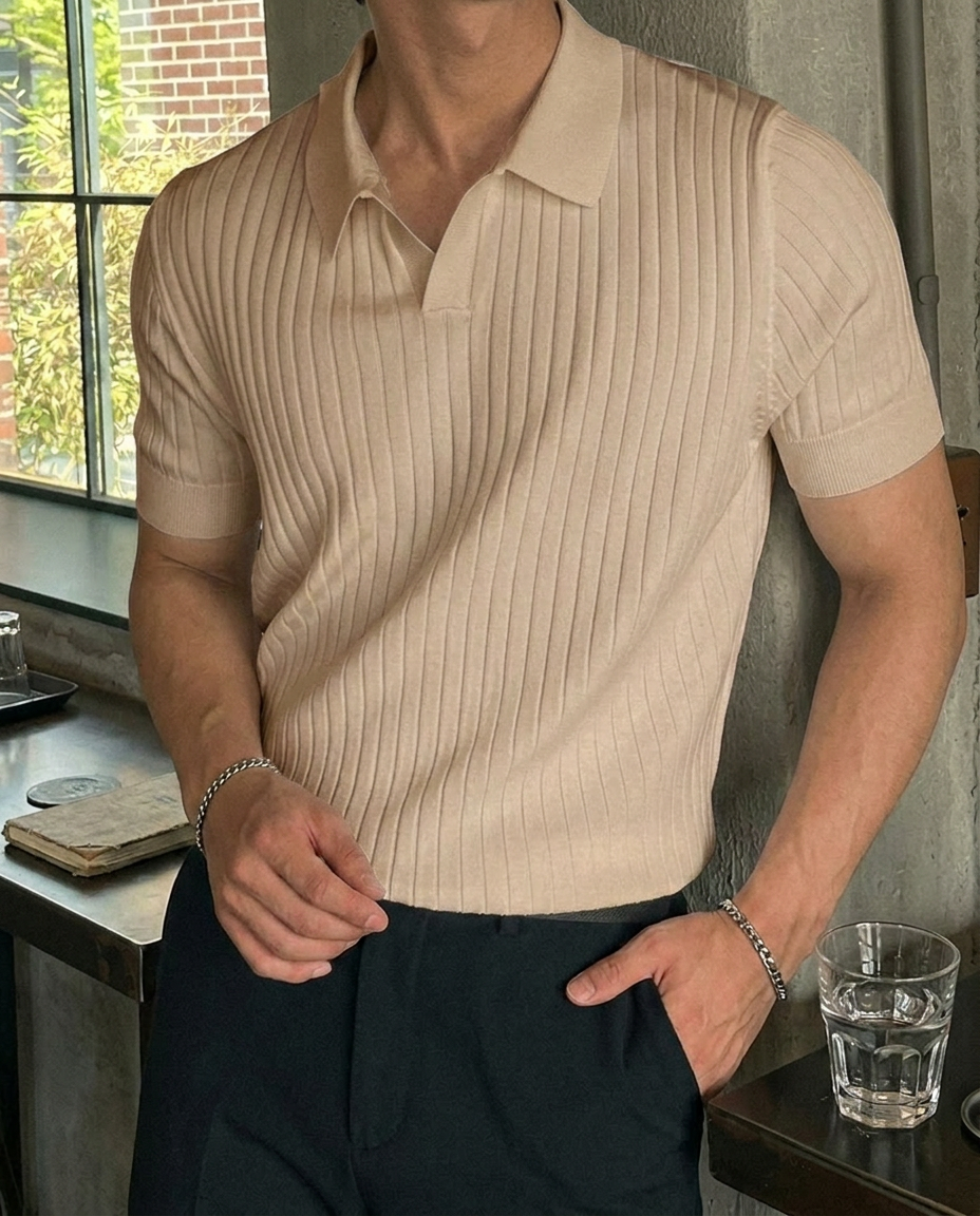 Polo Uomo a Righe in Maglia Strutturata