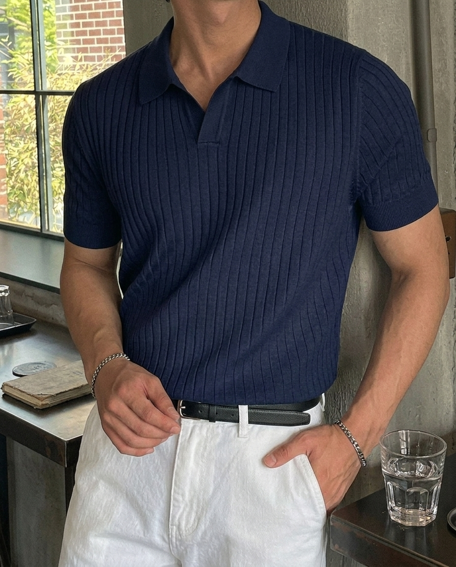 Polo Uomo a Righe in Maglia Strutturata