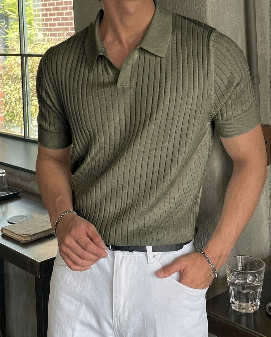 Polo Uomo a Righe in Maglia Strutturata