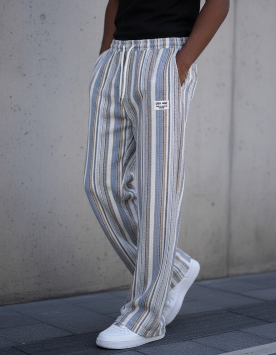 Pantaloni Uomo a Righe con Coulisse Gamba Dritta