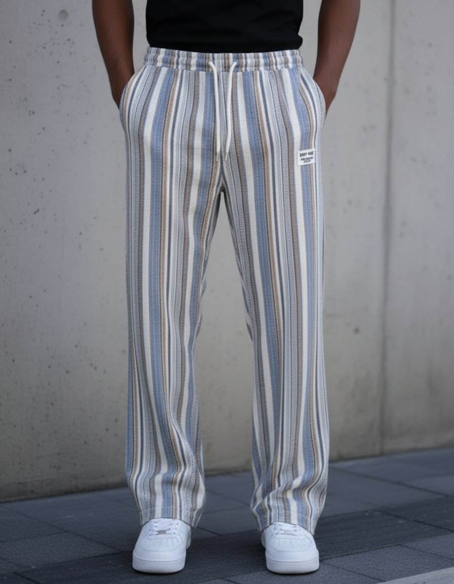 Pantaloni Uomo a Righe con Coulisse Gamba Dritta