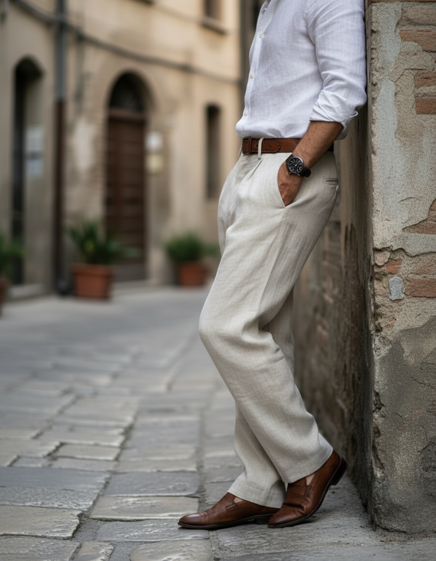 Pantaloni Uomo a Vita Alta Slim Fit Business