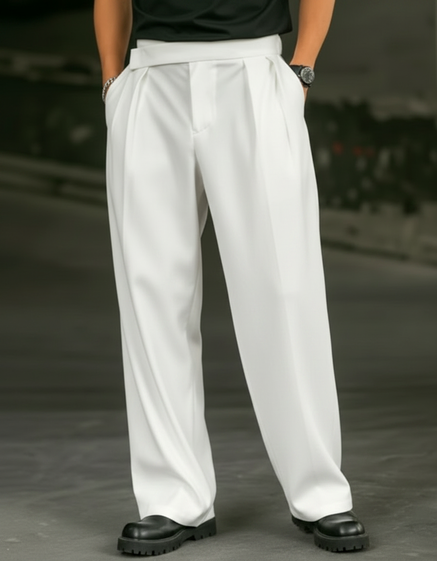 Pantaloni Uomo Larghi con Pinces e Cintura