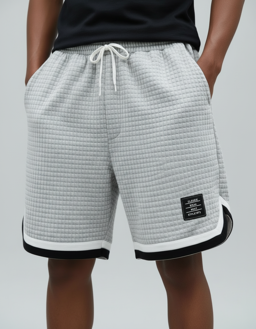 Pantaloncini Uomo Waffle Jacquard a Righe a Contrasto
