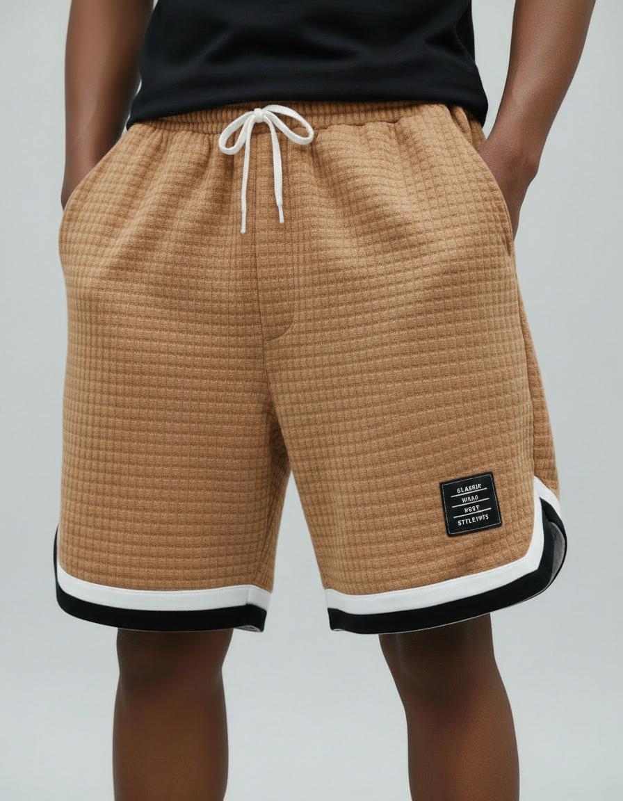 Pantaloncini Uomo Waffle Jacquard a Righe a Contrasto
