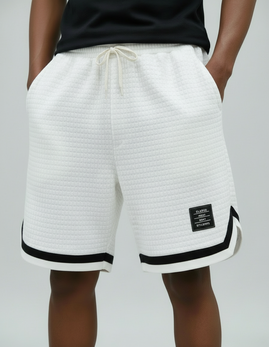 Pantaloncini Uomo Waffle Jacquard a Righe a Contrasto