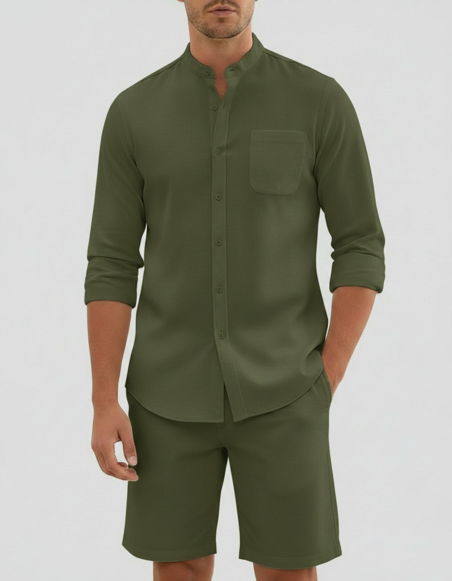 Completo Uomo Camicia Manica Lunga e Pantaloncini