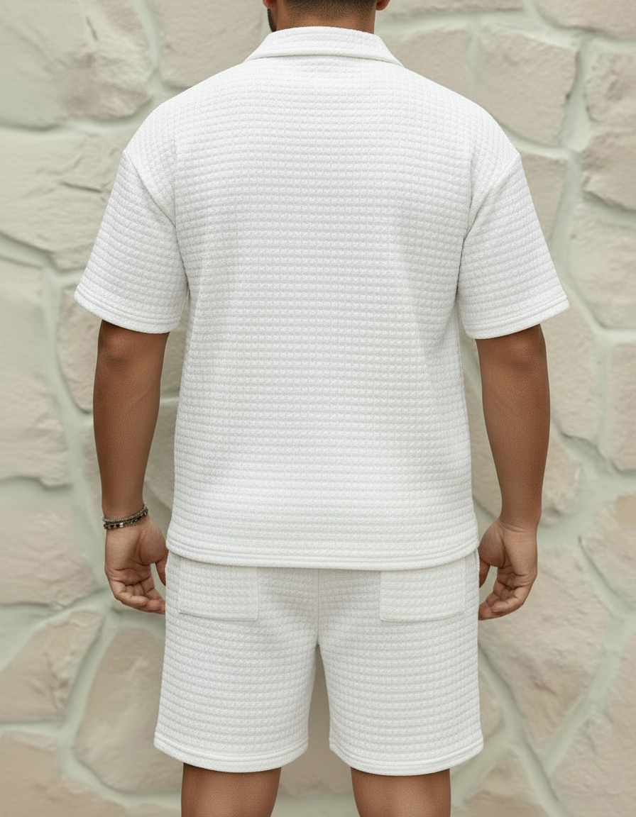 Completo Uomo Polo con Zip e Pantaloncini Waffle