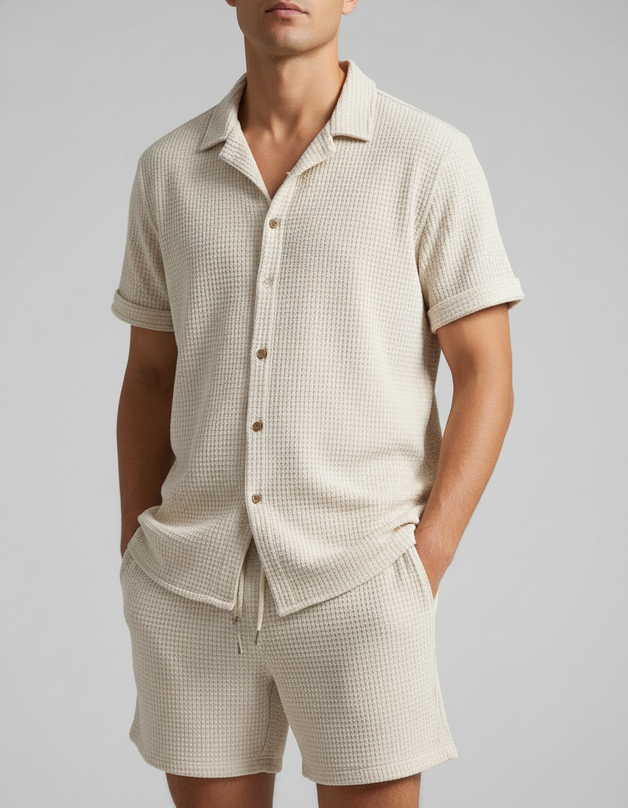 Completo Estivo Uomo: Camicia e Pantaloncini Beige