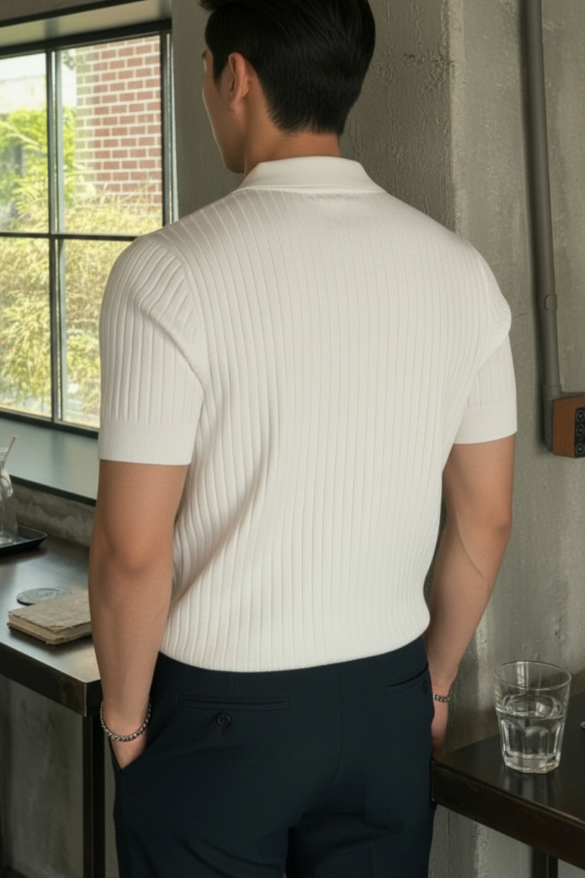 Polo Uomo a Righe in Maglia Strutturata