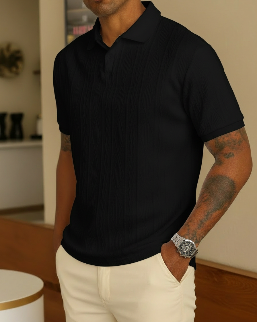 Polo Uomo Jacquard Tinta Unita Traspirante Elegante