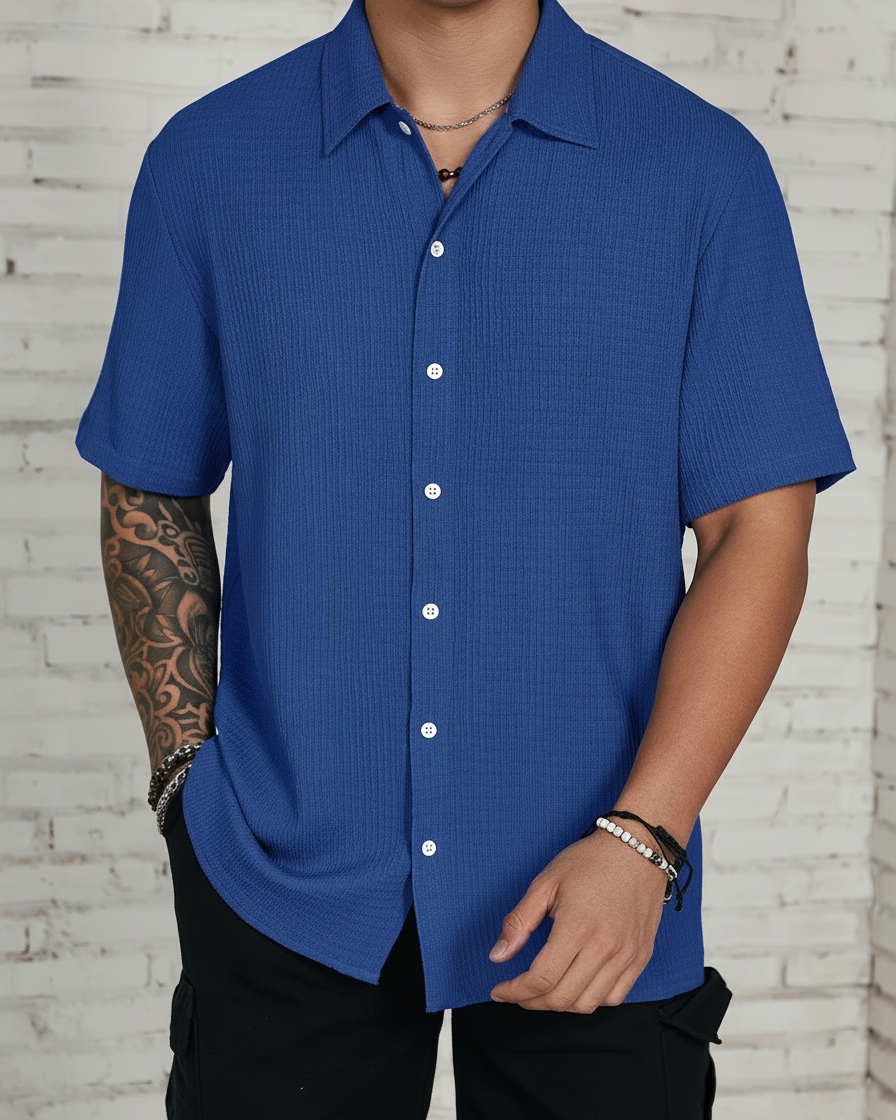 Camicia Uomo Classica Manica Corta Tinta Unita