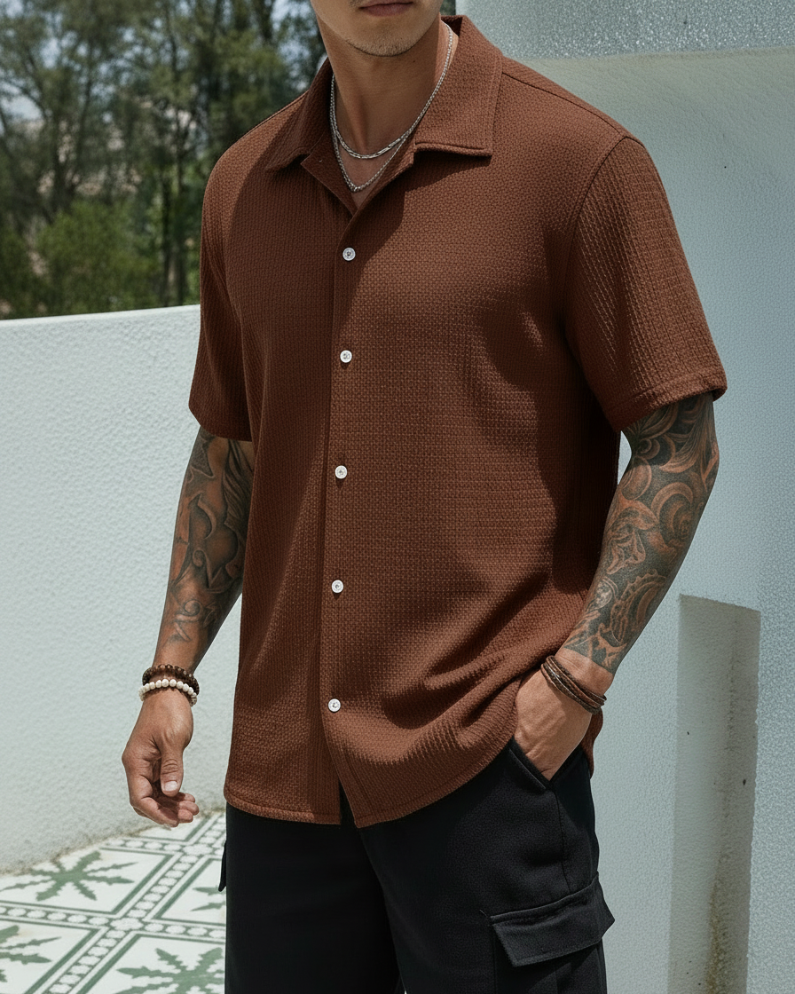 Camicia Uomo Classica Manica Corta Tinta Unita