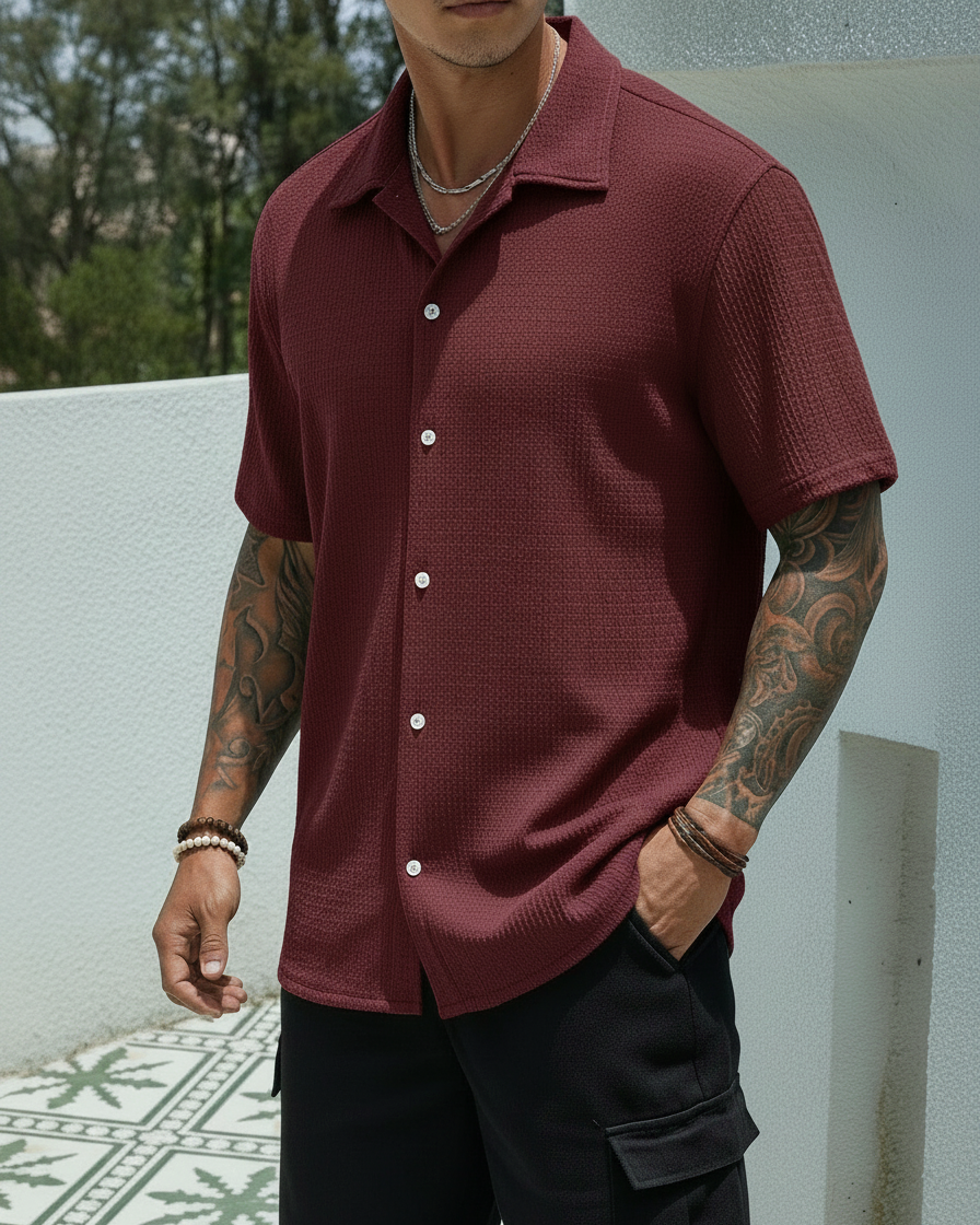 Camicia Uomo Classica Manica Corta Tinta Unita