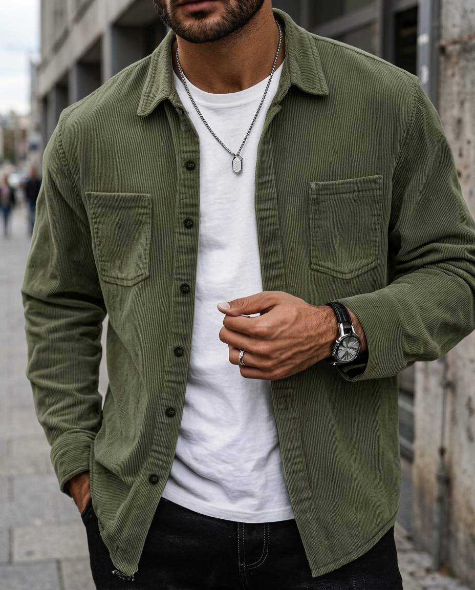 Overshirt Uomo in Velluto a Coste Manica Lunga