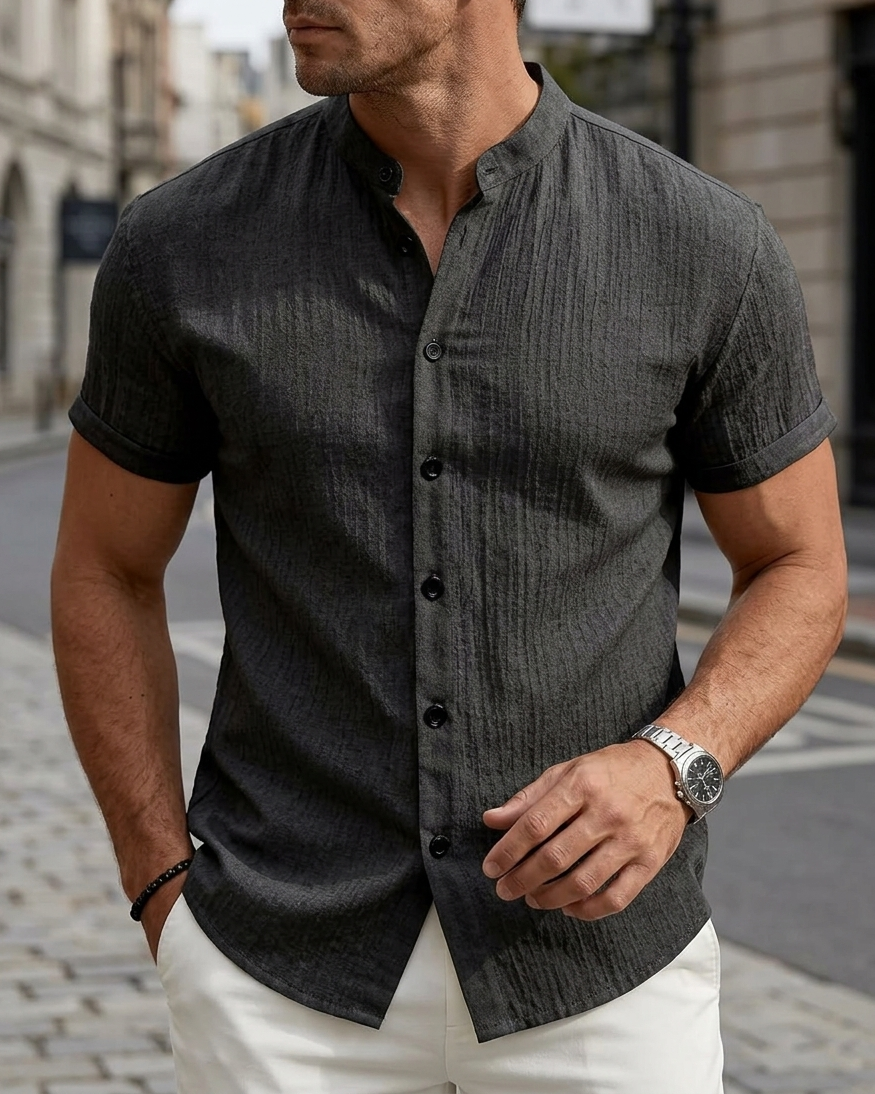 Camicia Uomo Manica Corta Collo Coreano