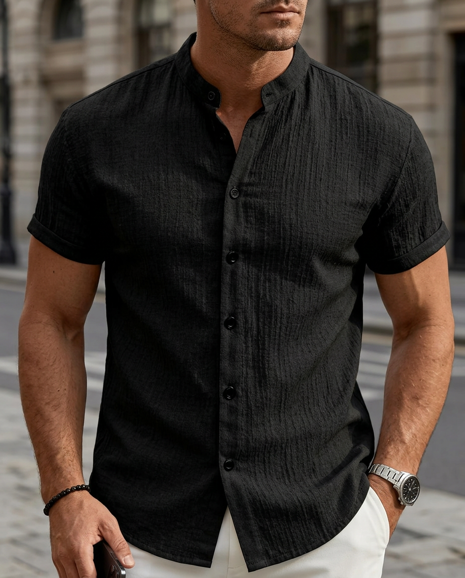 Camicia Uomo Manica Corta Collo Coreano