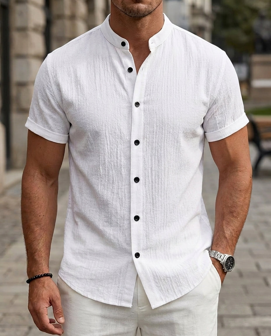 Camicia Uomo Manica Corta Collo Coreano