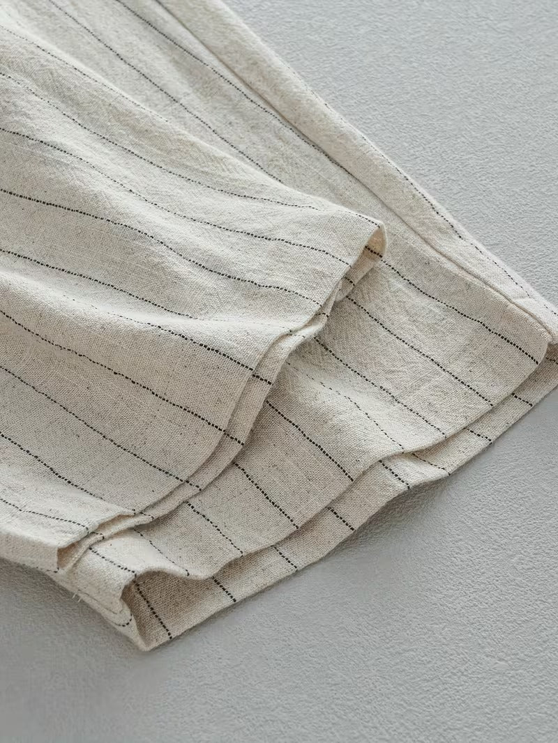Pantaloni Uomo a Righe con Pinces Casual