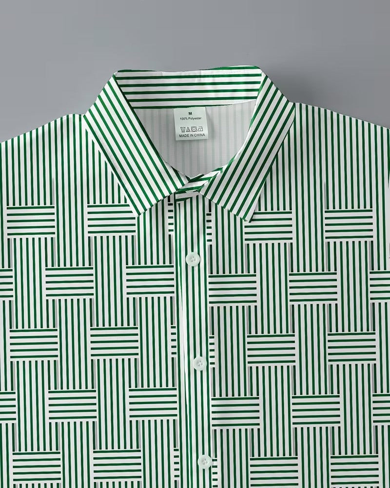 Camicia Uomo a Righe Vintage Manica Lunga Stile Retro